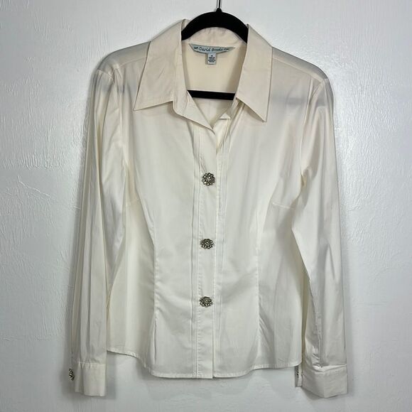 David Brooks Women's Cotton Blend Off White Button-Up Shirt Size 12 - Picture 1 of 11
